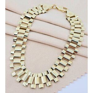 Unique 10K Karat Solid Yellow Gold Designer Rolex Link Chain Bracelet - 8.75" L